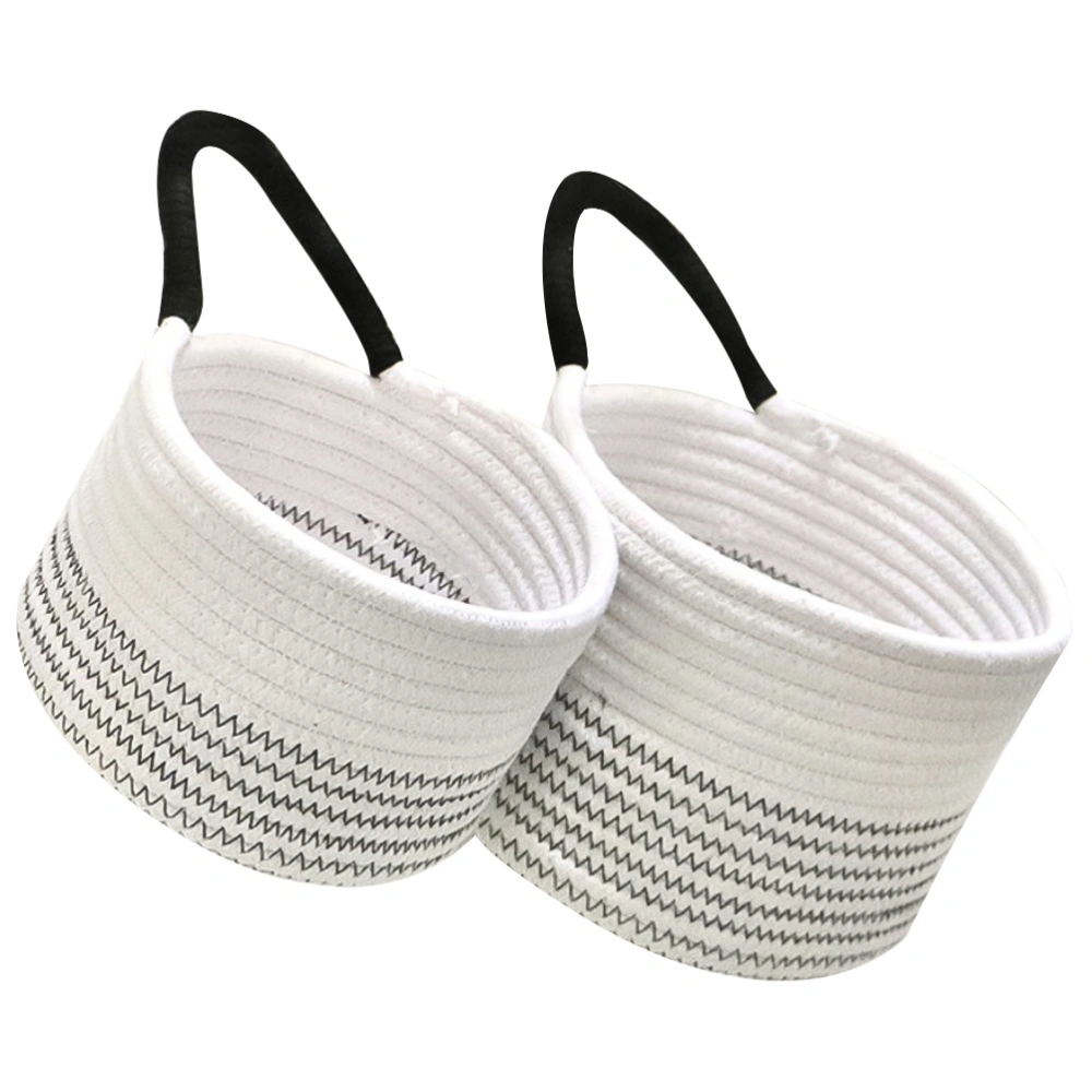 2Pcs Cotton Rope Basket Cotton Thread Woven Storage Bucket Sundries Organizer