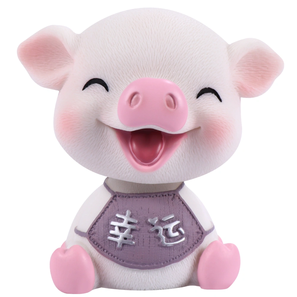 1Pc Shaking Head Pig Car Vehicle Dashboard Decor Car Ornament Car Interior Mini Decoration Micro Landscape Accessories (Squinting Pig Chinese Words Luck Style)