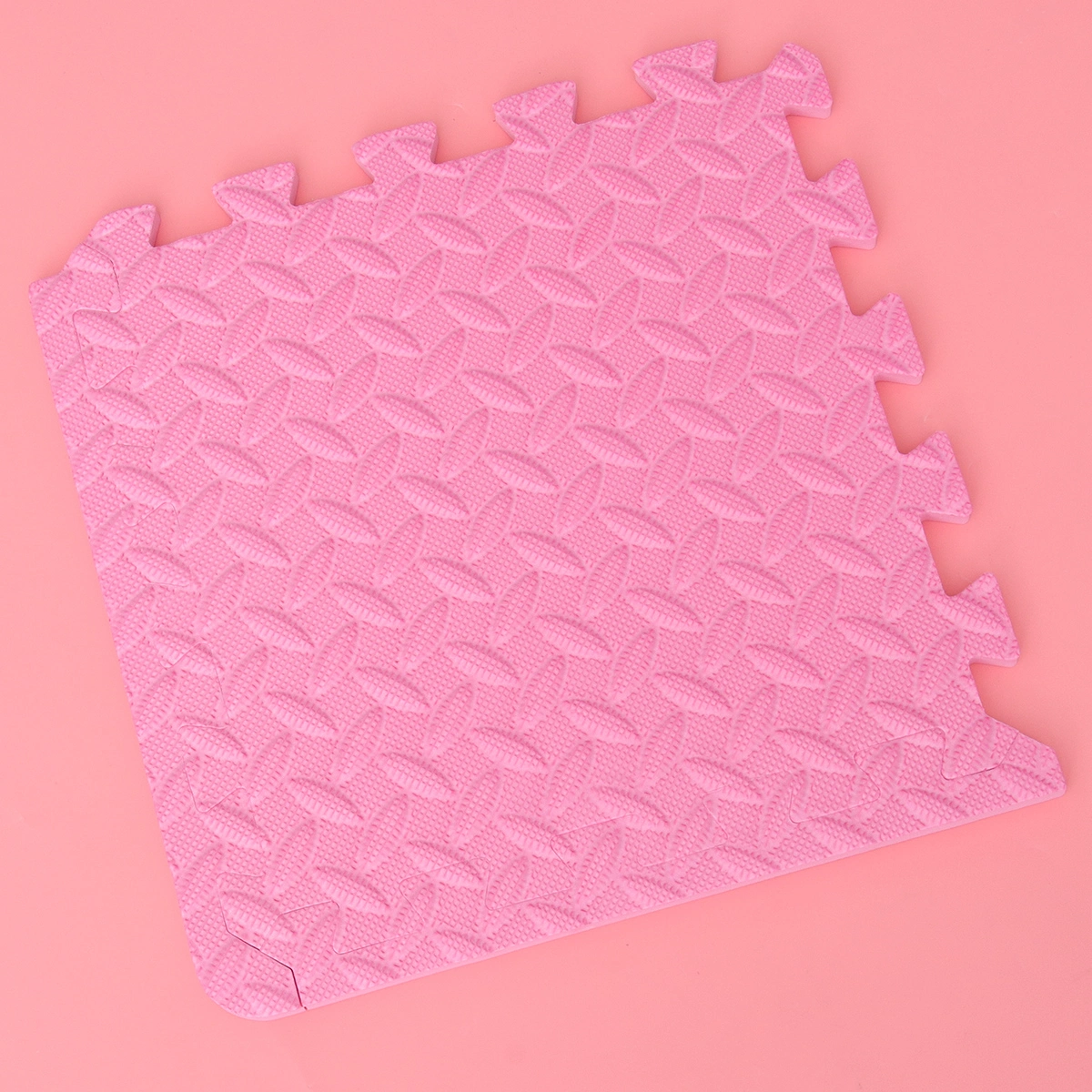 6Pcs Thicken EVA Leaf Grain Tiles Interlocking Tiles Patchwork Floor Mat Protective Cushion Splicing Rug (Pink)