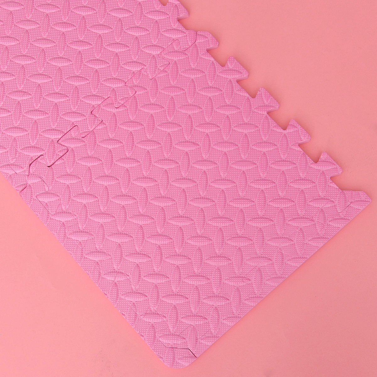 6Pcs Thicken EVA Leaf Grain Tiles Interlocking Tiles Patchwork Floor Mat Protective Cushion Splicing Rug (Pink)