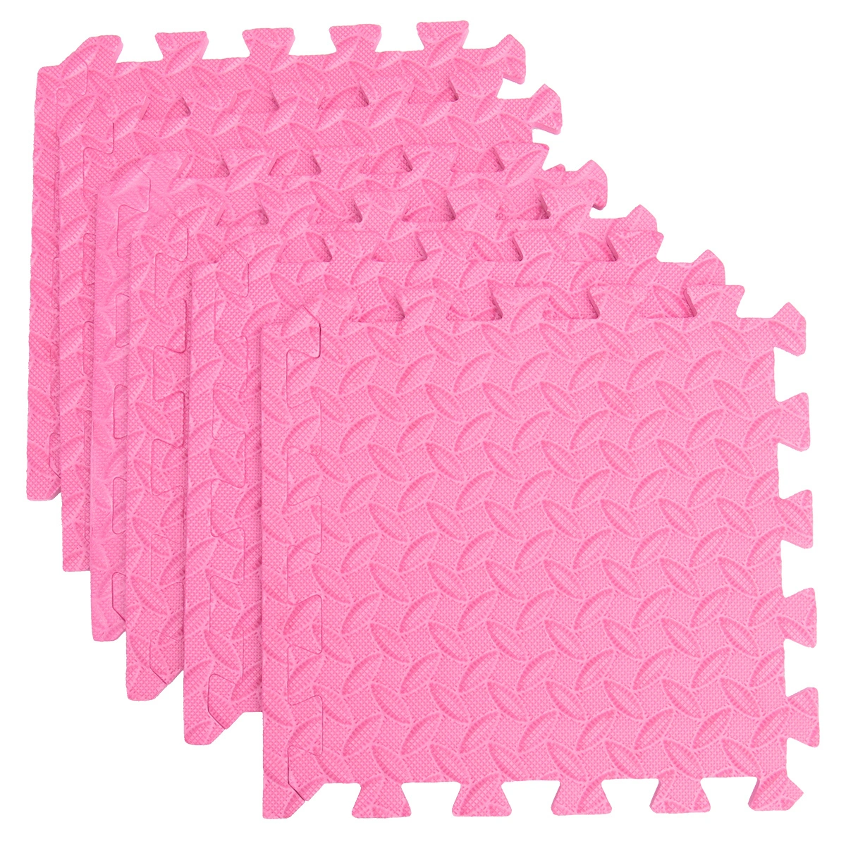 6Pcs Thicken EVA Leaf Grain Tiles Interlocking Tiles Patchwork Floor Mat Protective Cushion Splicing Rug (Pink)