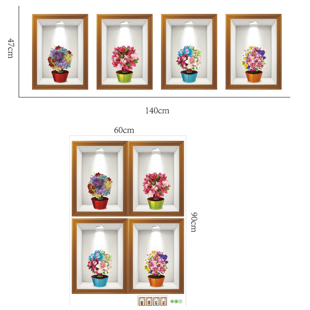 3D Flowerpot Wall Sticker Removable Wall Decoration Mural Decals for Children Room Living Room Bedroom Freely Collage - 60x90cm