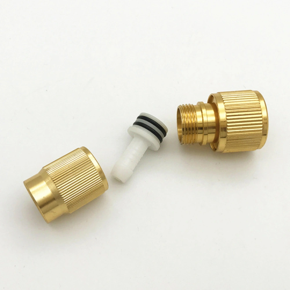 2pcs Aluminum Alloy Hose Connection Garden Telescopic Pipe Fittings Washing Water Quick Connector Car Wash Clean Tools Connecter (Golden)