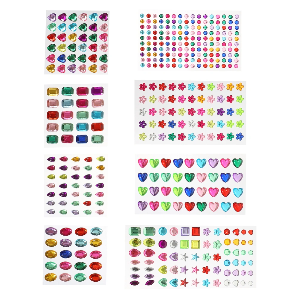 8 sheets of Plastic Diamond Stickers Multi-function Gems Stickers Decorative Stickers