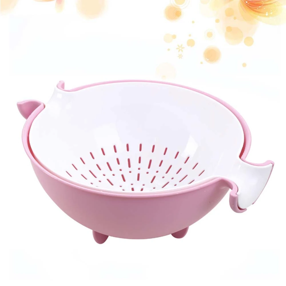 2-in-1 Kitchen Strainer Colander and Bowl Sets Large Plastic Washing Bowl and Strainer Detachable Colanders Strainers Set (Pink)