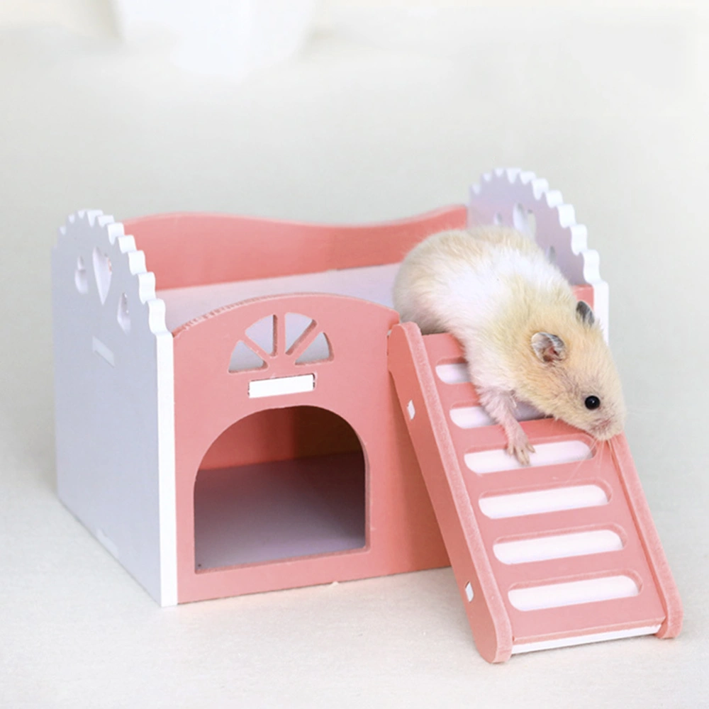 Dwarf Hamster House DIY Wood Hut Hideout Cage for Small Animals Pet Rat Mouse Dwarf Hamsters Guinea Pig (Pink)