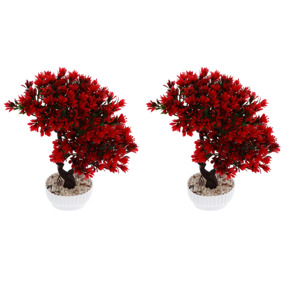 2 Pcs Guest-greeting Pine Potted Artificial Flower Adornments Simulation Bonsai