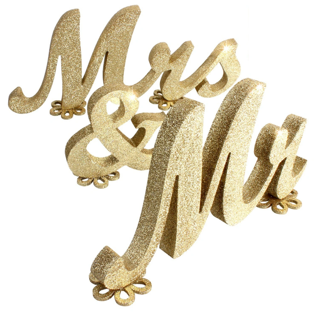 Glitter Mr & Mrs Wooden Letters Sign Wedding Present for Wedding Table Decoration (Gold)