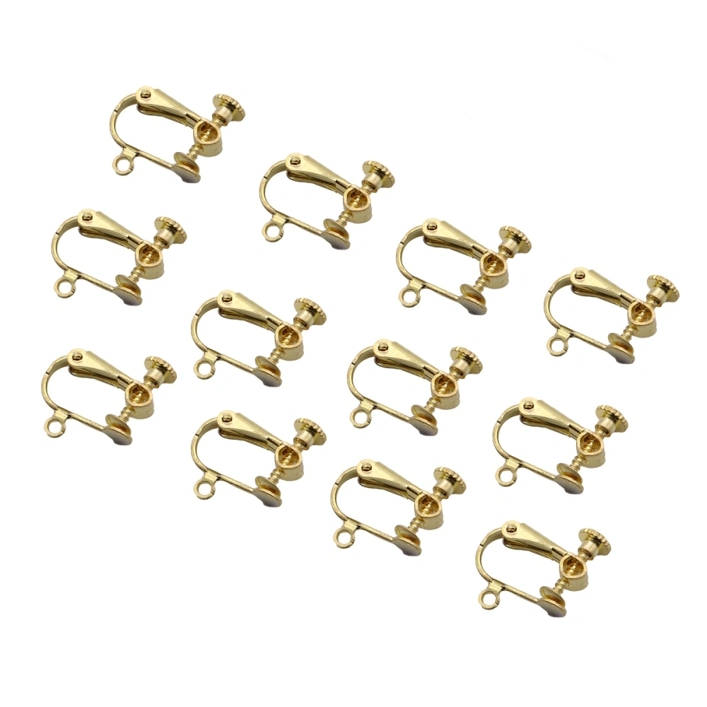 12pcs Clip-on Earring Components Open Non-pierced Ears Earring Jewelry (Flattop with Hole, Golden)