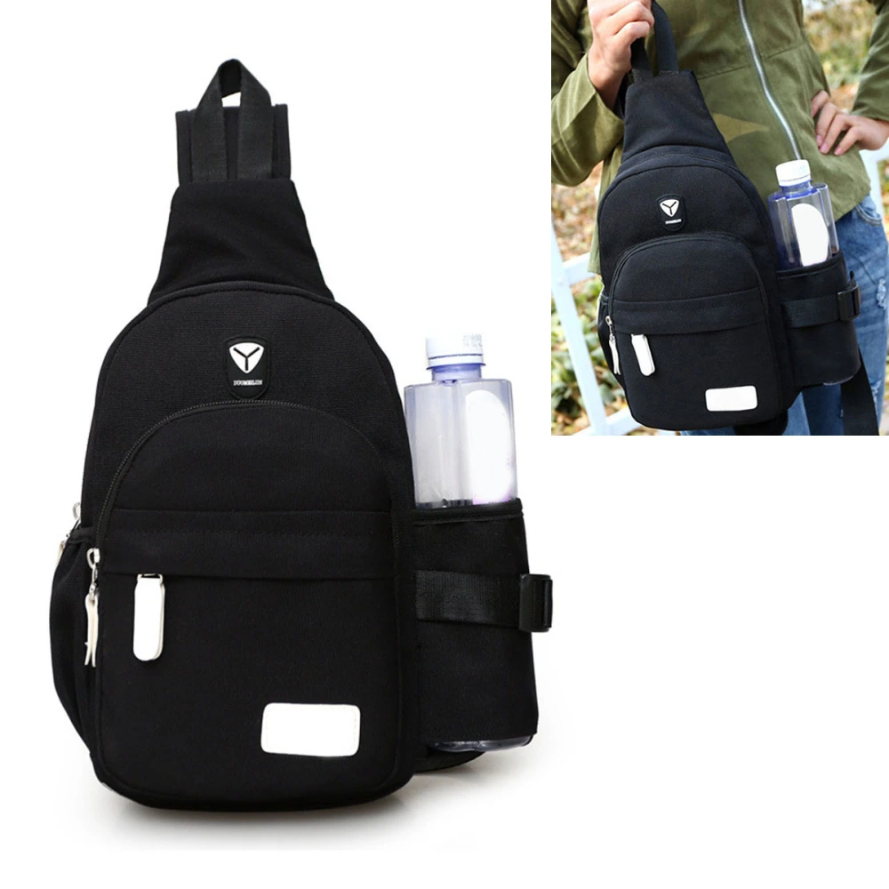 Men Women Nylon Crossbody Shoulder Chest Cycle Sling Bag Daily Travel Backpack (Black)