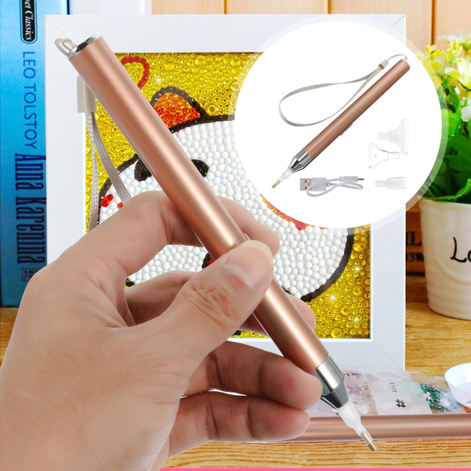 DIY Diamond Beads Painting Tool Shining USB Drill Pen Light Clear Point Drill Pen