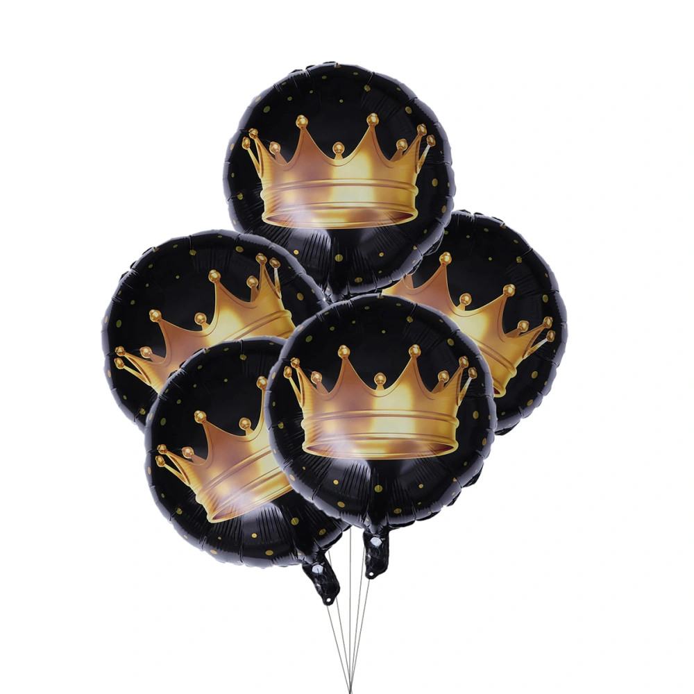 5pcs Crown Printing Balloon Round Aluminium Film Decor Balloon for Birthday Gathering Party (18inch)