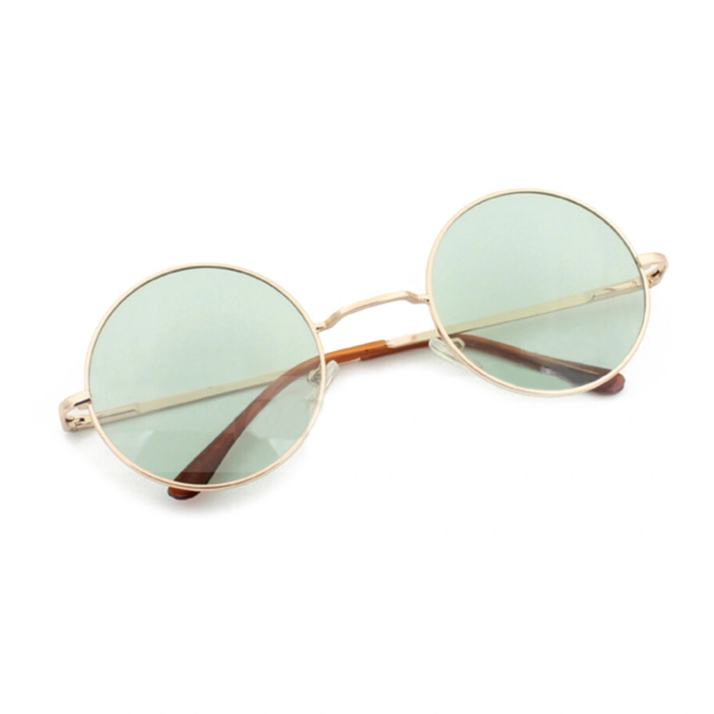 Colored Round Oversized Sunglasses UV400 Protection Retro Glasses for Men Women (Gold Frame Green Eyeglass)
