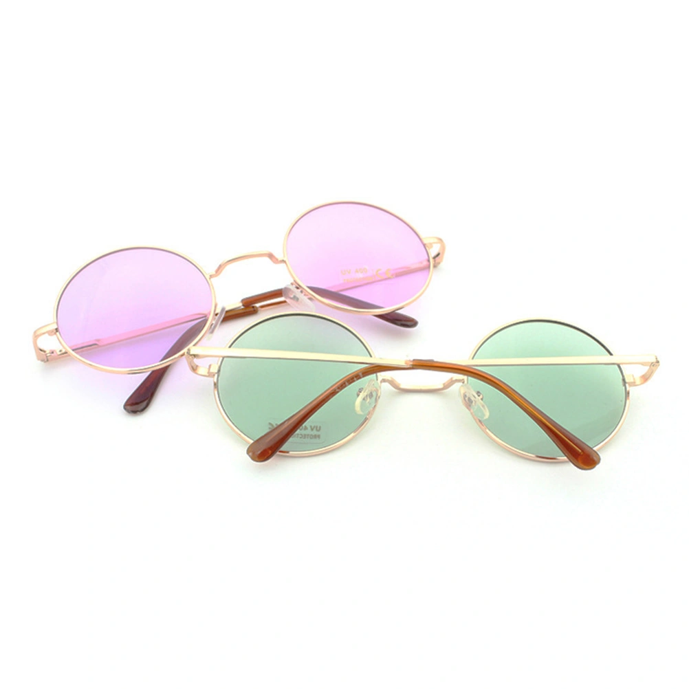 Colored Round Oversized Sunglasses UV400 Protection Retro Glasses for Men Women (Gold Frame Green Eyeglass)