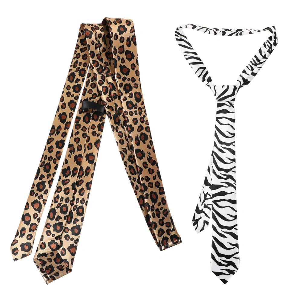 2PCS Zebra Leopard Pattern Necktie Premium Party Necktie Comfortable Necktie