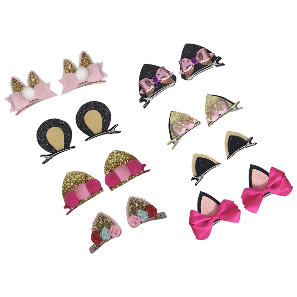 8 Pairs Baby Girls Cat Ear Hair Bows Clips Barrettes for kids Toddlers Children Multiple Style