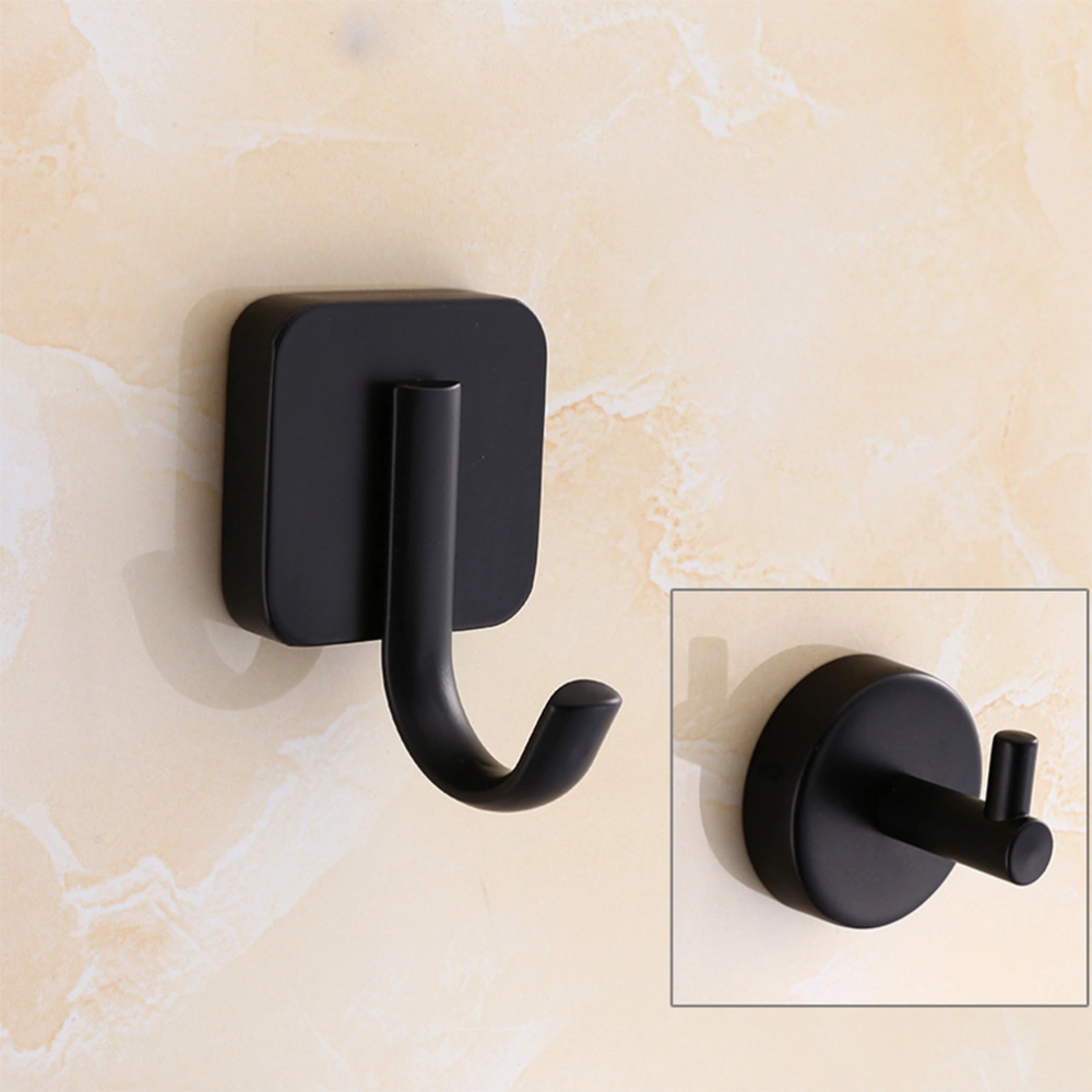 Bathroom Lavatory Towel Hanger Wall Mounted Single Clothes Hook Non-adhesive Square Hook Cloakroom Organizer (Black)