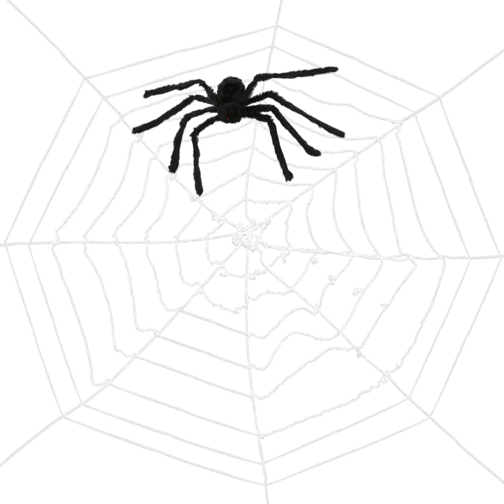 1 Set of Halloween Decoration Use Spider Plush Toy Halloween Scary Decoration Party Props With Spider Web (9 Circle Spider Web White 3.6 Meters+60cm Black 50g Spider)