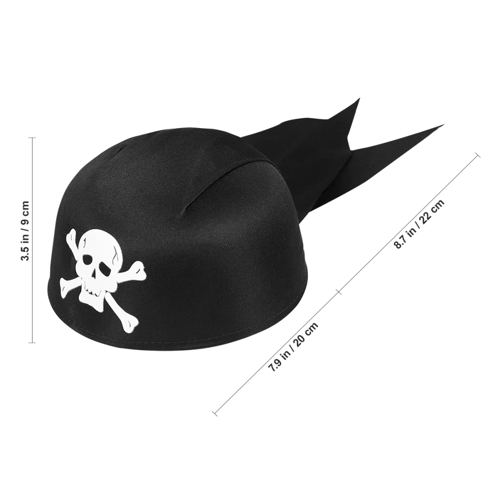 VORCOOL Pirate Hat Decorative Round White Skeleton Pirate Fashion Headwrap for Halloween Masquerade Party (Black)