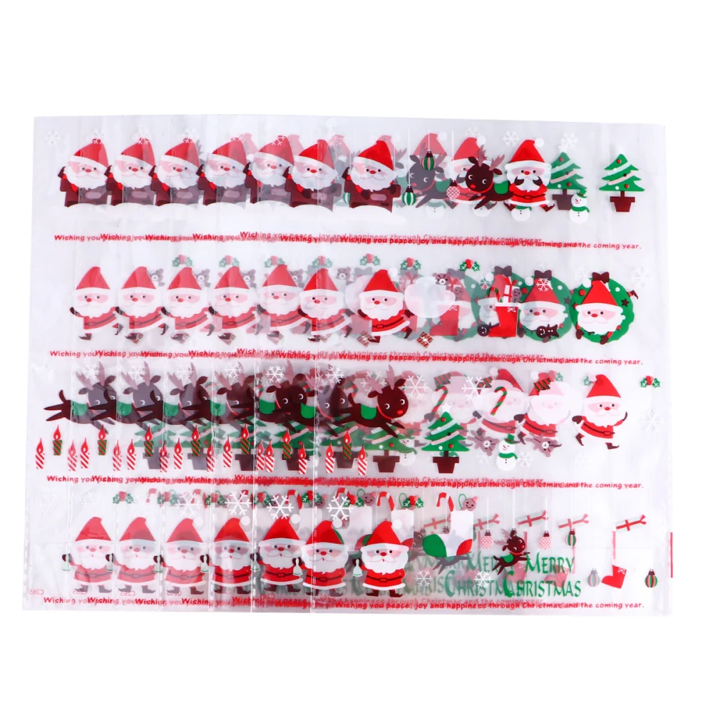 100Pcs Christmas Plastic Gift Candies Bags Party Biscuits Gift Packing Bags