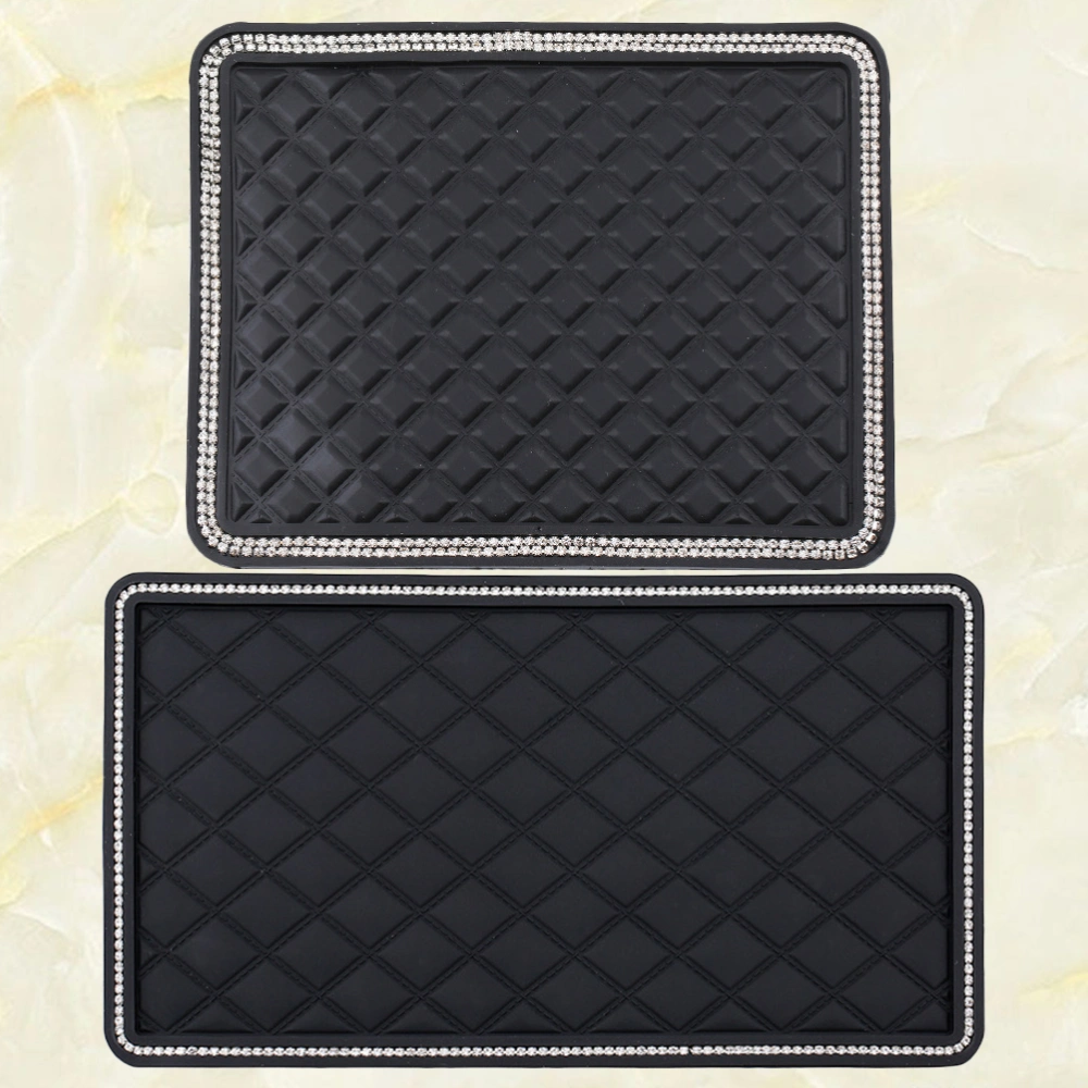 2pcs Dashboard Non-slip Mats On-board Mobile Phone Non-slip Pad Car Skidproof Dashboard Pad Rhinestone Decor Anti-skid Pad for Holding Mobile Phone Navigation (Black)