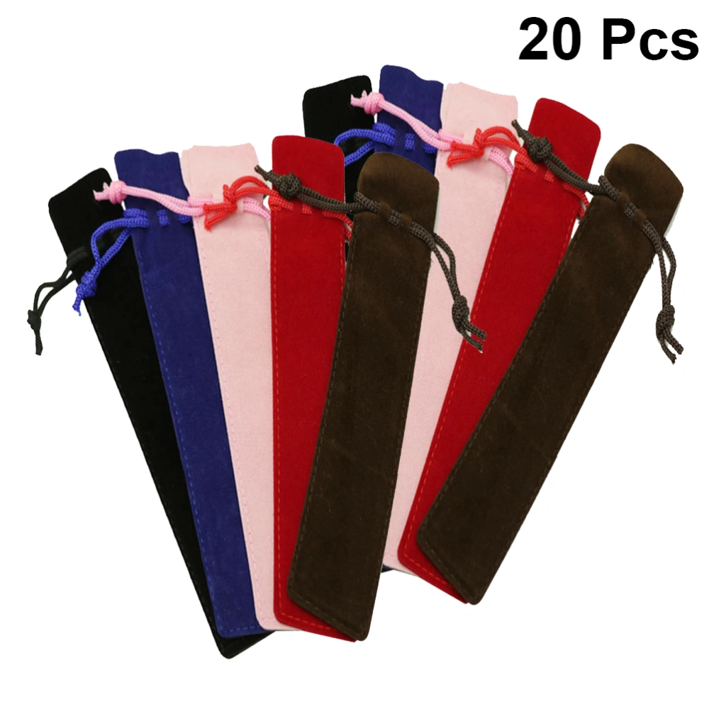 20pcs Pen Case Holder Flannel Pens Pouch Pen Protective Drawstring Sleeve Stationery Storage Bag Student Gift for Home Office School(Black, Red, Coffee, Blue and Pink, 4pcs for Each Color)