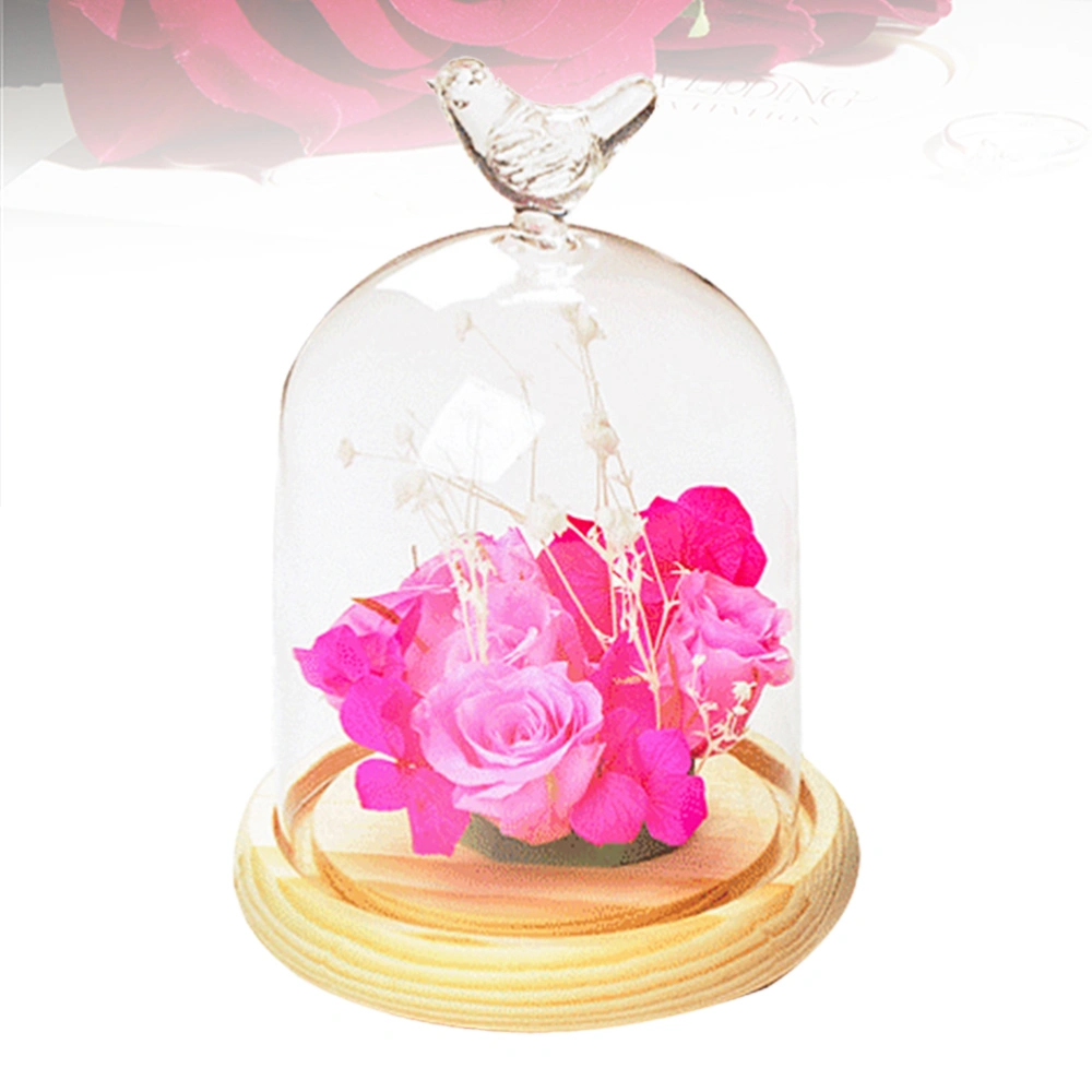 Dried Flower Display Glass Cover Ornaments Gift Wood Base DIY Glass Dome Decoration for Valentines Day (Glass Cover and Wood Base)