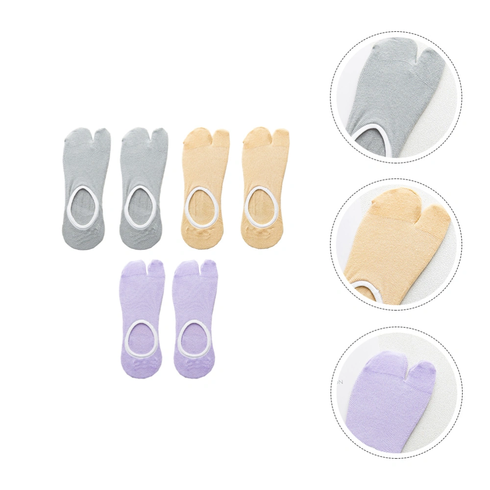 3 Pairs Breathable Two-toed Socks Girl Summer Thin Socks Girl Two-toed Socks