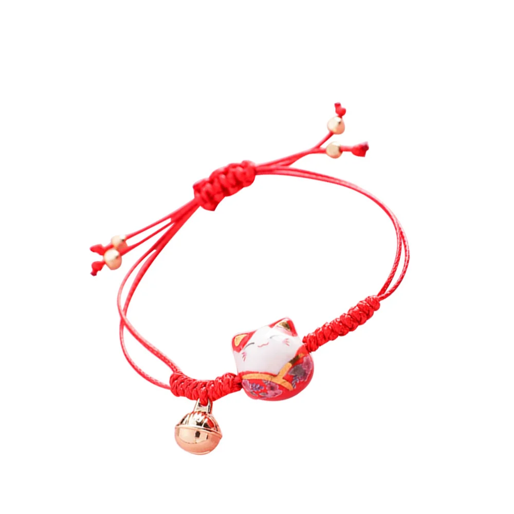 1pc Cat Braided Bracelet Hand-knitted Kitten Hand String for Friends Kids (Red)