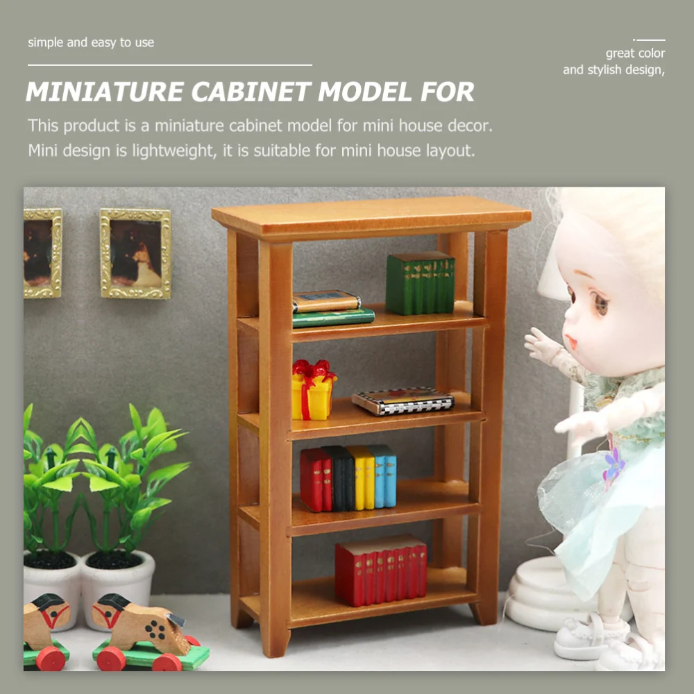 Mini Wooden Bookcase Simulation Book Shelf Mini House Furnishing Supply