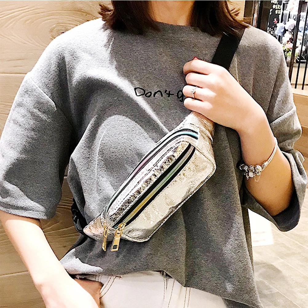 Casual Outdoor Travel Bag PU Single-Shoulder Cross-Body Pack Sports Bag for Woman Girl (Silver)