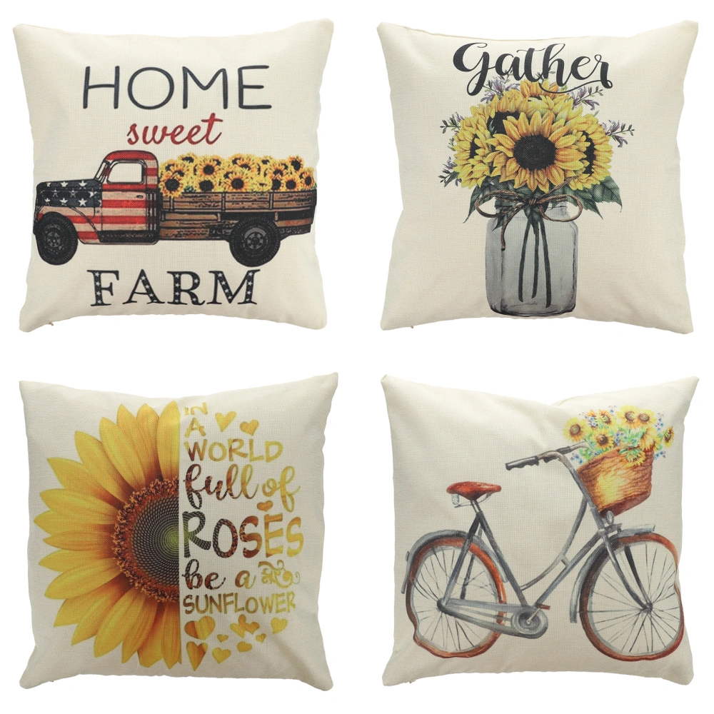 4pcs Sunflower Pillowslip Cover Sofa Home Car Pillow Case Gift Pillowcase