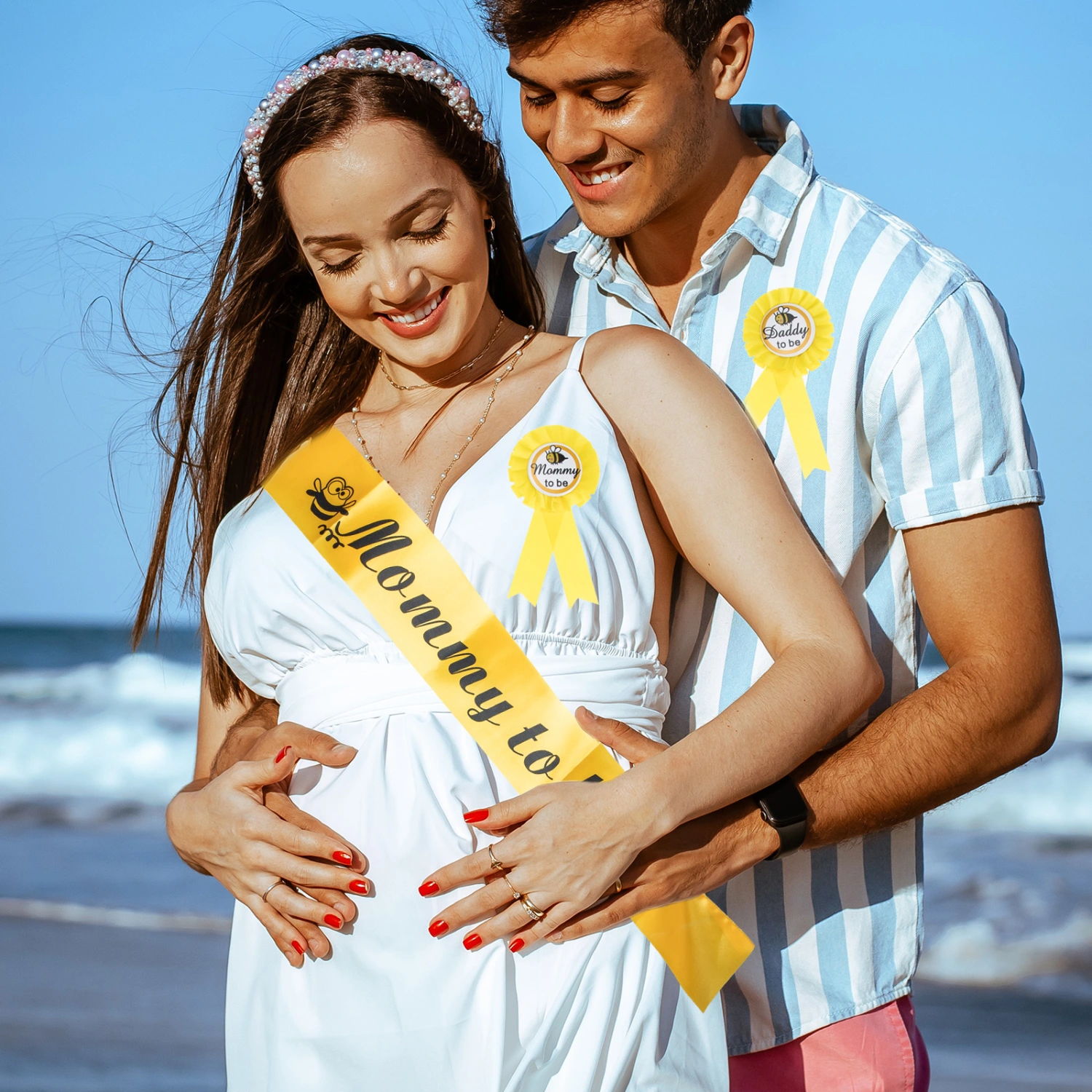 1 Set Mommy to Be Sash Daddy to Be Corsage Pin Baby Shower Photo Props