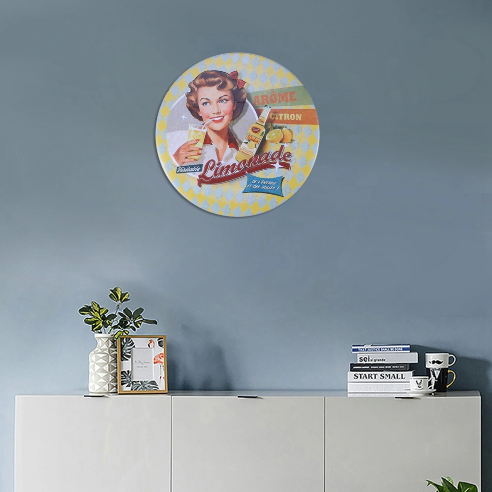 12" x 12" Vintage Retro Round Printed Metal Tin Sign Tag Decorative Wall Plaque with Hanging Rope for Cafe Bar Club Home Decor(Limanade)