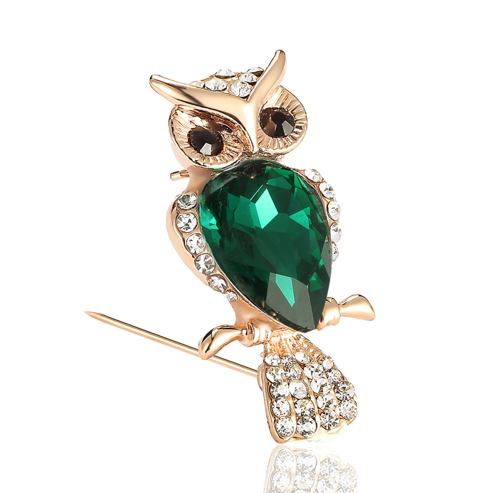 Green Crystal Owl Brooch Rhinestone Breastpin Jewelry Gift For Dress Decoration