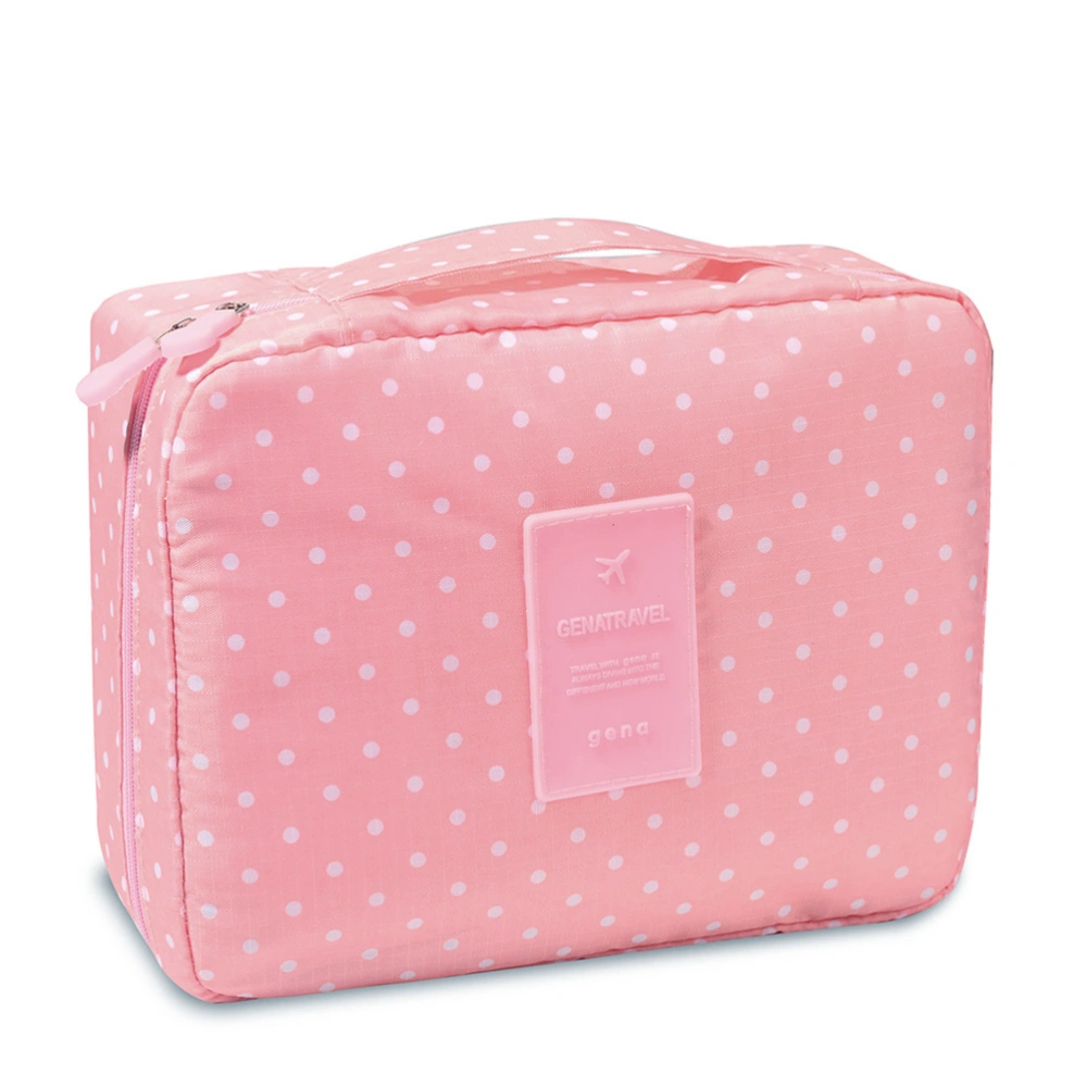 Printed Multifunction Portable Travel Toiletry Bag Cosmetic Makeup Pouch (Pink Dot and Random Label Color)