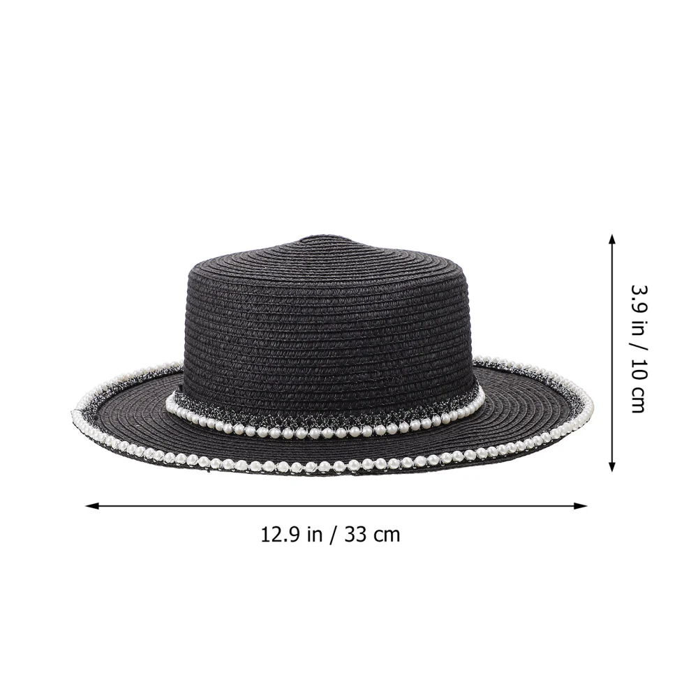 1Pc Straw Hat Pearl Lace Wide Brim Hat Summer Sun Hat Female Headwear