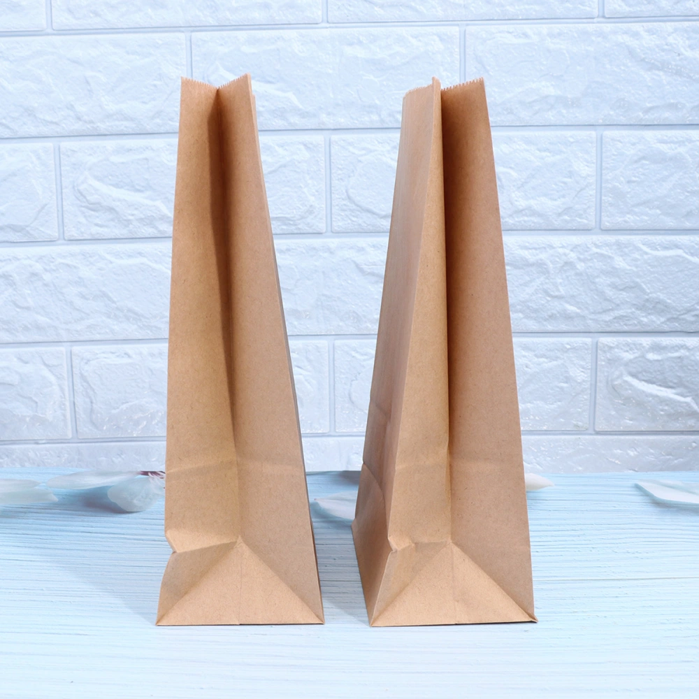 100pcs Kraft Paper Food Pouch Square Bottom Packaging Bag Practical Paper Container Takeaway Packing Bag for Shop Restaurant (24x13x8cm)