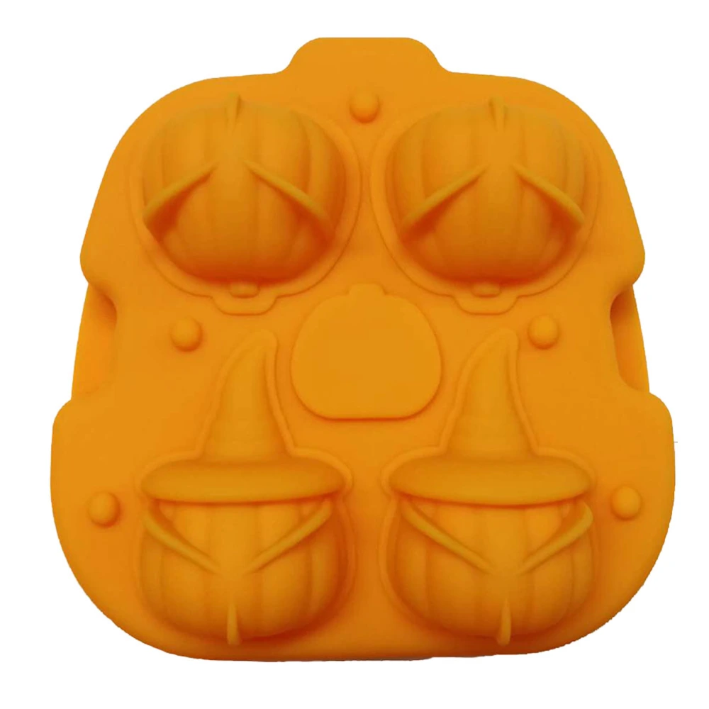 Orange Silicone 4 Lattices Pumpkin Shaped Ice Molds Ice Cube Trays Halloween Ice Making Tool