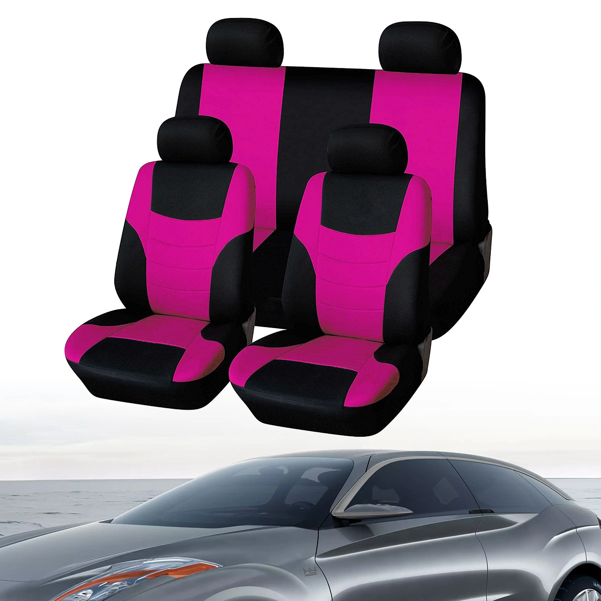 8Pcs Universal Classic Car Seat Cover Seat Protector Car Styling Seat Covers Set (Fluorescent Pink)