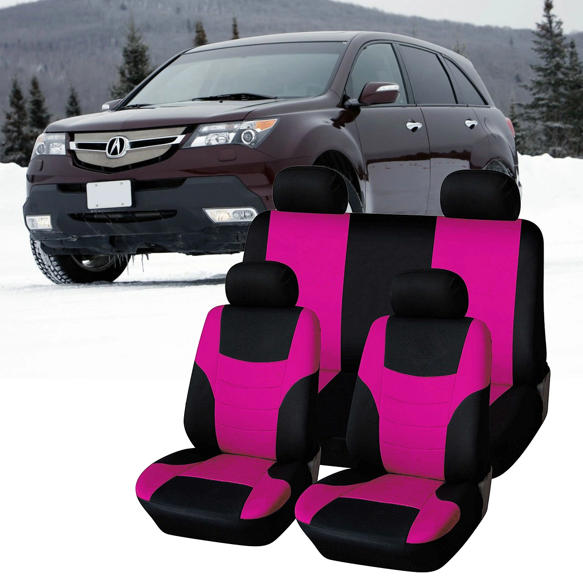 8Pcs Universal Classic Car Seat Cover Seat Protector Car Styling Seat Covers Set (Fluorescent Pink)
