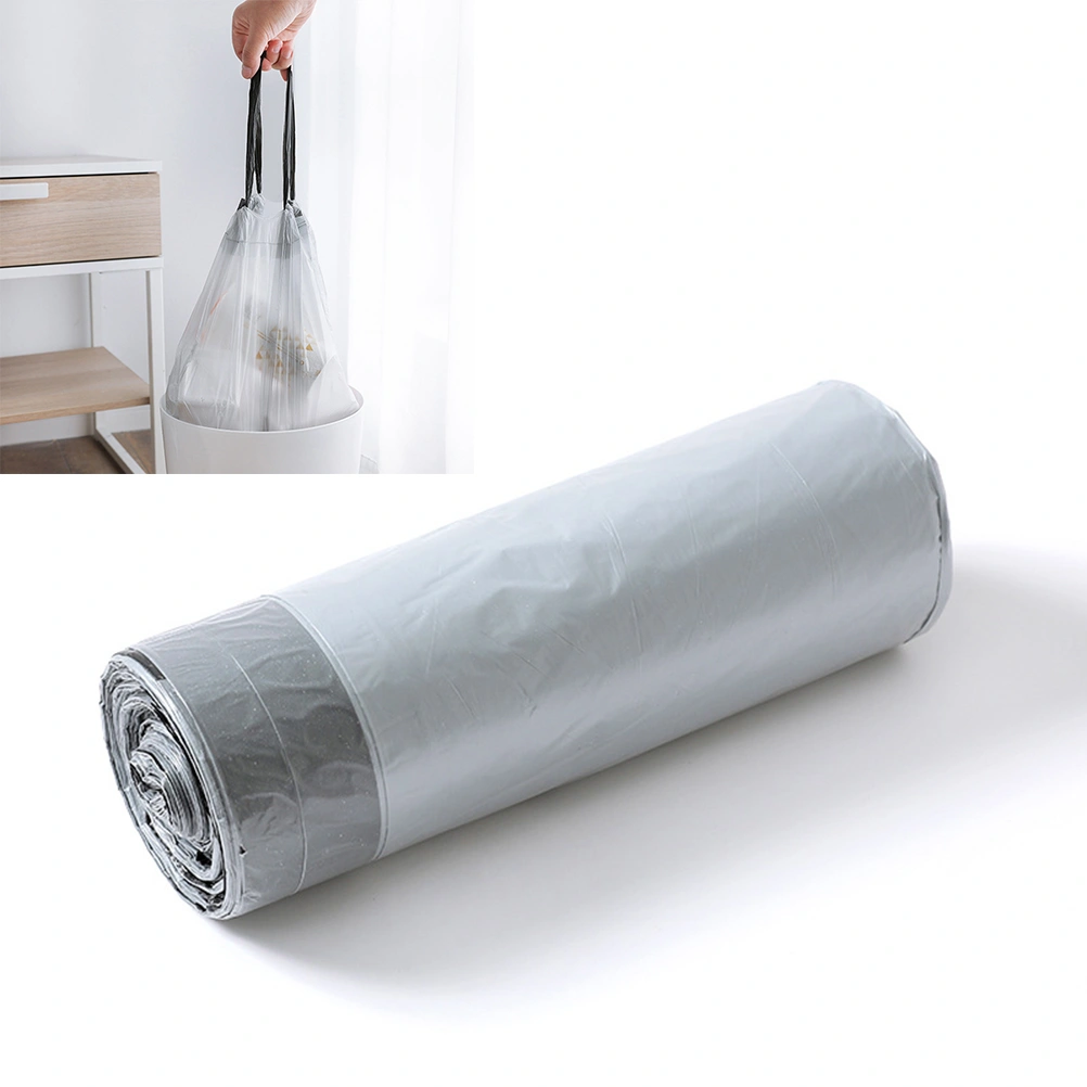30PCS Portable Thickening Rope Garbage Bags Automatic Closing Large Garbage Bags Disposable Household Plastic Bags(Grey)