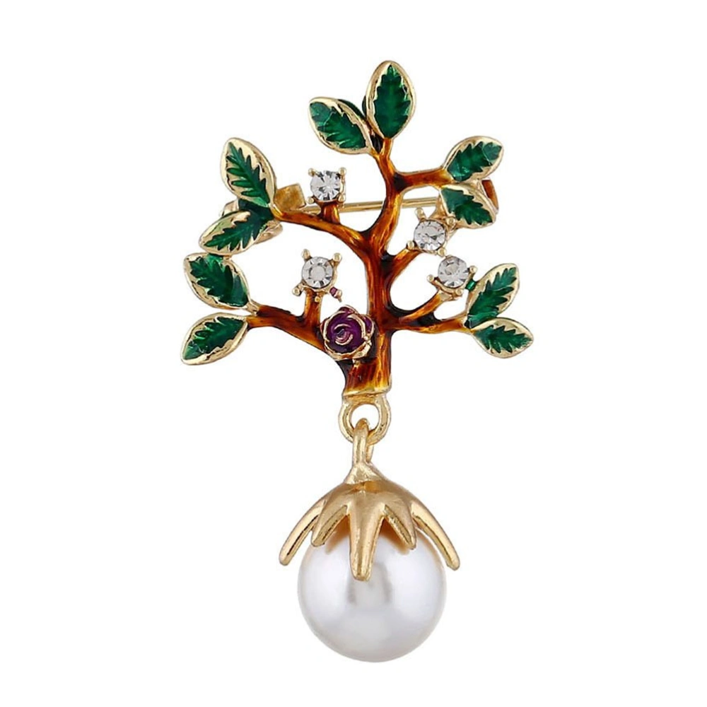 Fashion Pearl Jewelry Tree Lapel Green Color Crystal Brooch Collar Scarf Brooches for Women Clothing Accessories