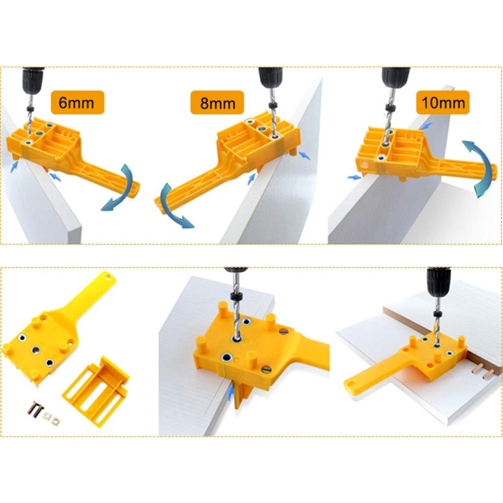 Doweling Jig 6/8/10mm Handheld Pocket Hole Jig Set Woodworking Wood Dowel Guide Locator Jig Yellow (Suit 1)