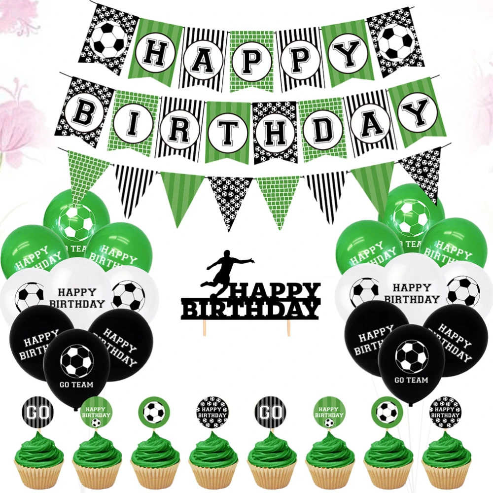 Boy Birthday Banners Football Themed Party Decorative Banners Cake Picks Balloon for Kid