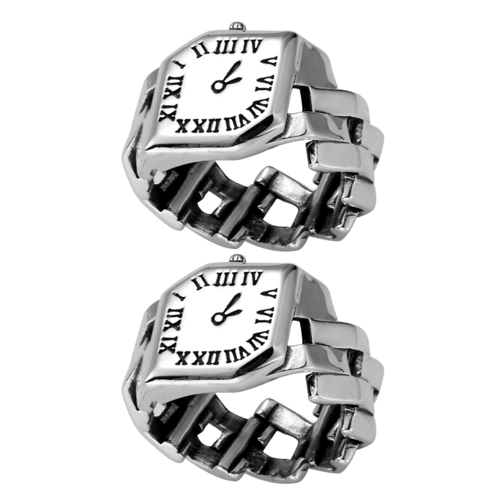 2 Pcs Finger Watch Adorns Women Watch Ring Roman Numeral Ring Watch Ring Jewelry