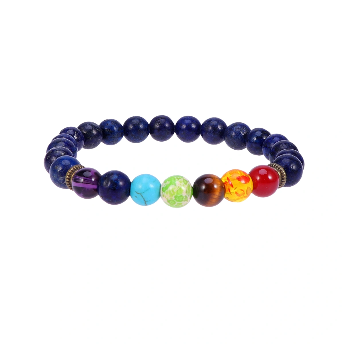 Natural Stone Bracelet Volcanic Stone Energy Bracelet Frosted Agate Beads Bracelet Size M (Colorful Style with Blue Veins)