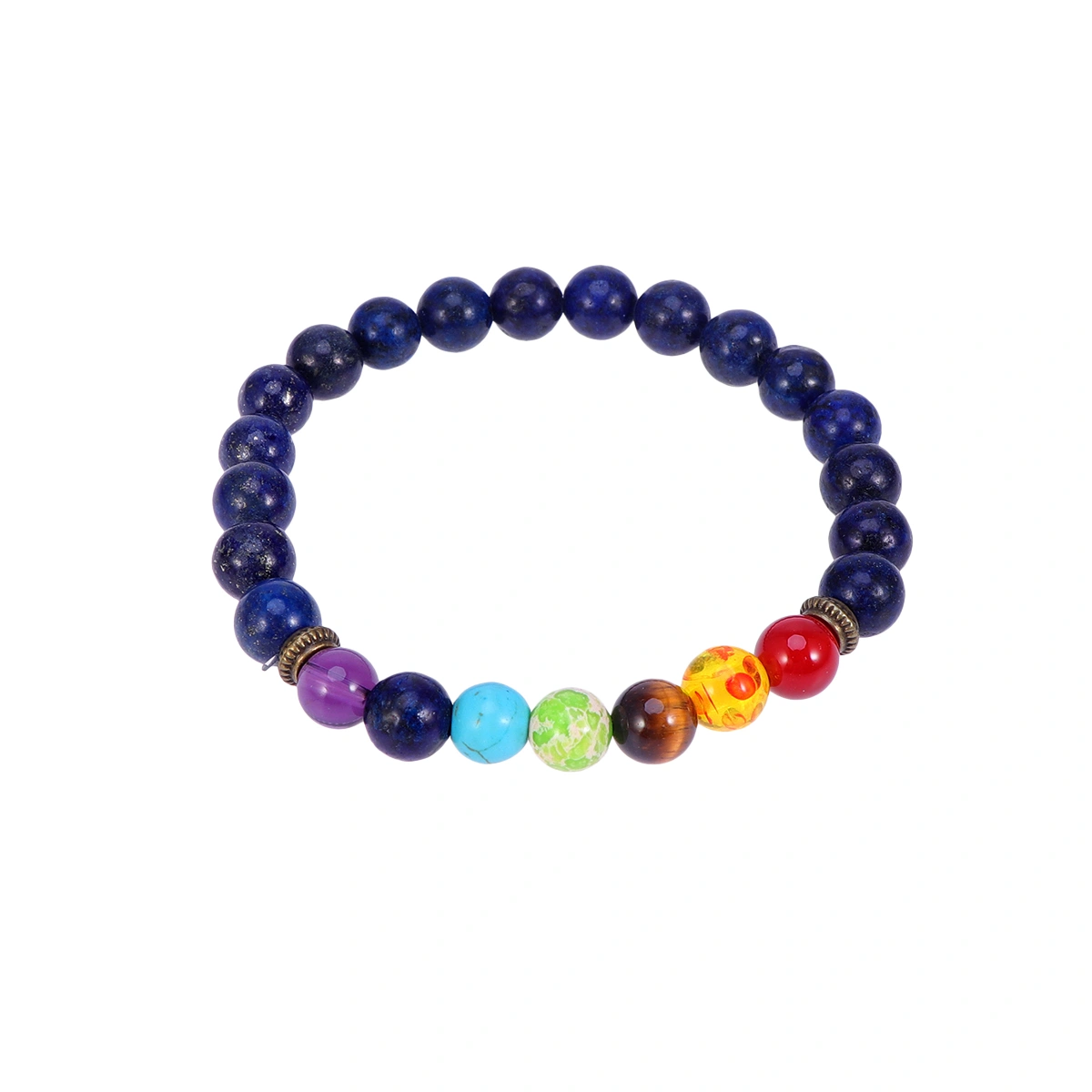 Natural Stone Bracelet Volcanic Stone Energy Bracelet Frosted Agate Beads Bracelet Size M (Colorful Style with Blue Veins)