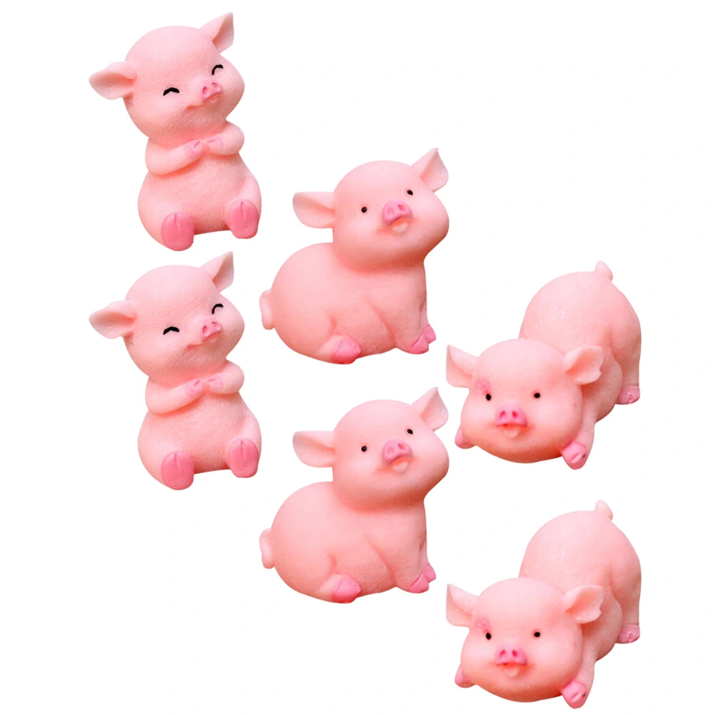 6Pcs Resin Piggy Crafts Lovely Piggy Ornaments Office Desktop Piggy Statues