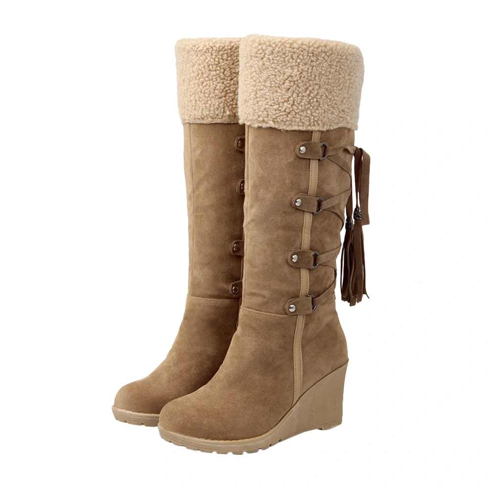 Women High Boots Fashion Slipsole High Boots Girl Tassel Boots Winter Snow Boots (Brown Size 38)